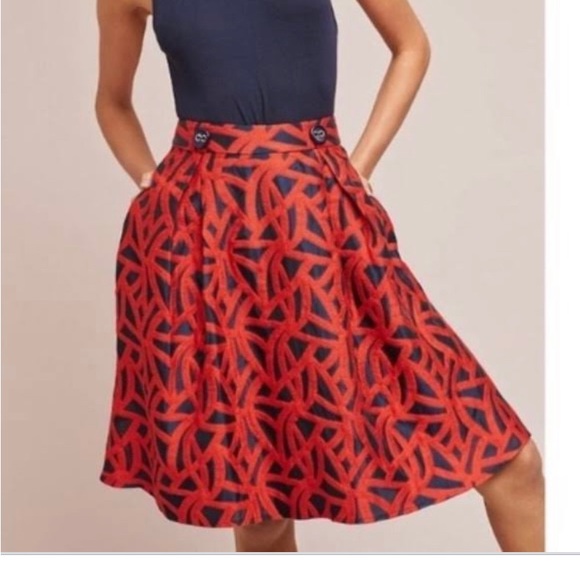 Anthropologie Eva Franco size 0 brocade navy/red skirt GUC. - Picture 1 of 8